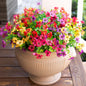 TETOU 12Pcs Artificial Plants Flowers, 13.8*7.5" Fake Silk Colorful Daisy Eucalyptus, UV Resistant Fake Flowers with Plastic Plants for Outside Home Porch Patio Window Yard Decor, Mix Color