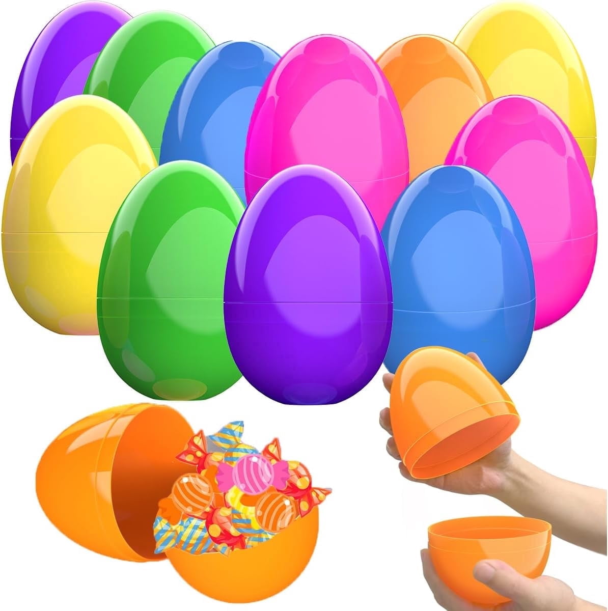 TETOU 6/12pcs Jumbo Filable Easter Eggs,6" Plastic Bright Color Giant  Easter Egg for Easter Egg Hunt Surprise Egg Party Supplies