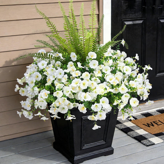 TETOU 13PCS Artificial Flowers for Outdoors Fake Flowers, UV Resistant No Fade Tall Ferns Silk Faux Petunias Flower for Spring Garden Balcony Yard Porch Indoor Outdoor Decoration(2 Color Mixed)