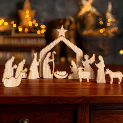 TETOU 13Pcs Christmas Nativity Scene Set Decor,  Miniature Wooden Catholic Holy Family Figurines Nativity Scene for Christian Gifts Christmas Indoor Home Office Boho Tabletop Decoration