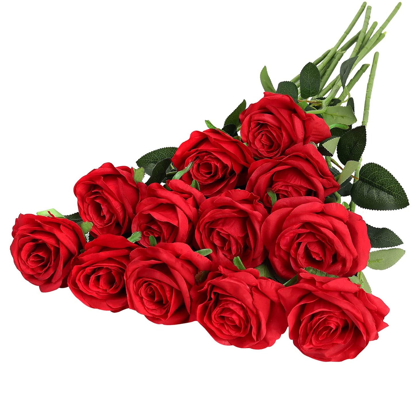 TETOU 12pcs Artificial Rose Flower Silk Fake Roses Real Touch for Party Wedding Centerpiece Bouquet Decor - Wine Red