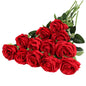 TETOU 12pcs Artificial Rose Flower Silk Fake Roses Real Touch for Party Wedding Centerpiece Bouquet Decor - Wine Red