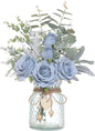 TETOU 14.5*11" Fake Flowers with Vase, Artificial Silk Roses in Vase, Fake Plant Eucalyptus Flower for Home Office Farmhouse Bathroom Dining Table Centerpiece Coffee Table Decor - White