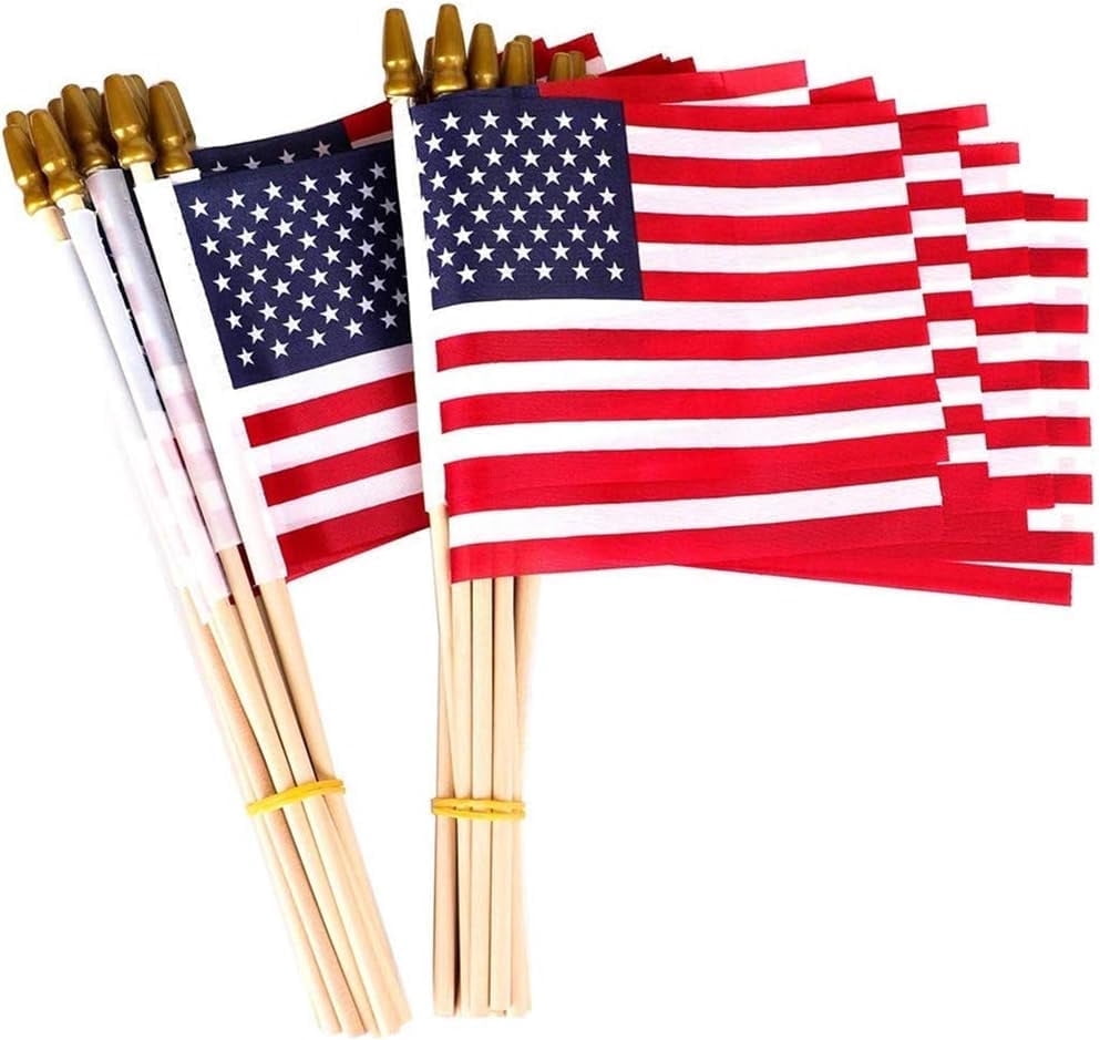 TETOU 50 Pack Small American Flags on Stick,4x6 Inch Small US Flags/Mini American Flags for Outside,American Hand Held Stick Flags for 4th of July Memorial day Patriotic Veterans Decoration