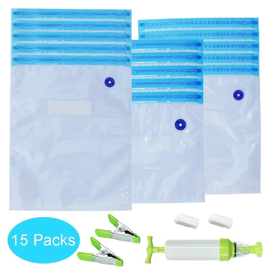 TETOU 15 Pack Sous Vide Bags with Pump Reusable Vacuum Pack Freezer Bags Food Storage Bags Sous vide kit