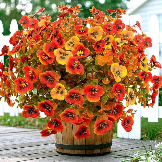 TETOU 15pcs Artificial Fall Flowers for Outdoor Decoration,Fake Silk Colorful Plastic Flowers UV Resistant No Fade for Front Door Garden Yard Balcony Thanksgiving Farmhouse Decor(Orange, Yellow)