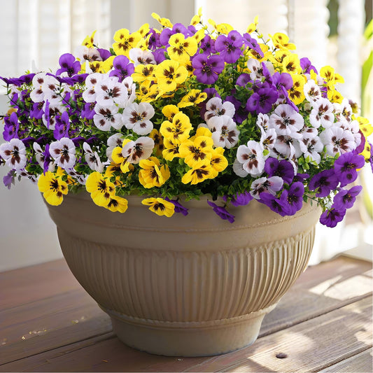 TETOU 15pcs Artificial Flowers for Outdoor Decoration,Fake Silk Colorful Plastic Flowers UV Resistant No Fade for Front Door Garden Yard Balcony Spring Summer Farmhouse Decor(Purple, Yellow, White)