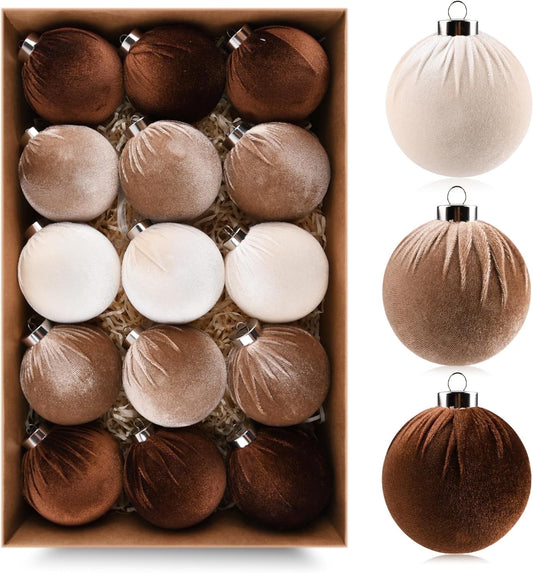 TETOU 15pcs Christmas Tree Ornaments,3.15 inch Multicolor Brown Neutral Beige Shatterproof Hanging Xmas Bulbs Decorations Set for Home Indoor Holiday Party Decor