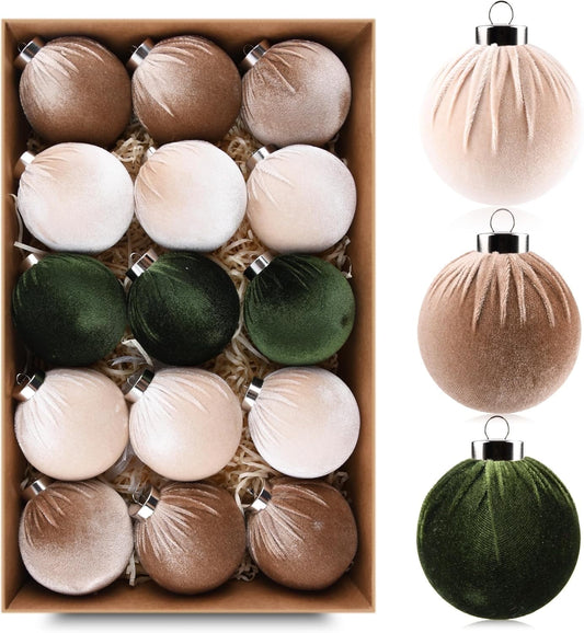 TETOU 15pcs Christmas Tree Ornaments,3.15 inch Multicolor Green Brown Neutral Shatterproof Hanging Xmas Bulbs Decorations Set for Home Indoor Holiday Party Decor