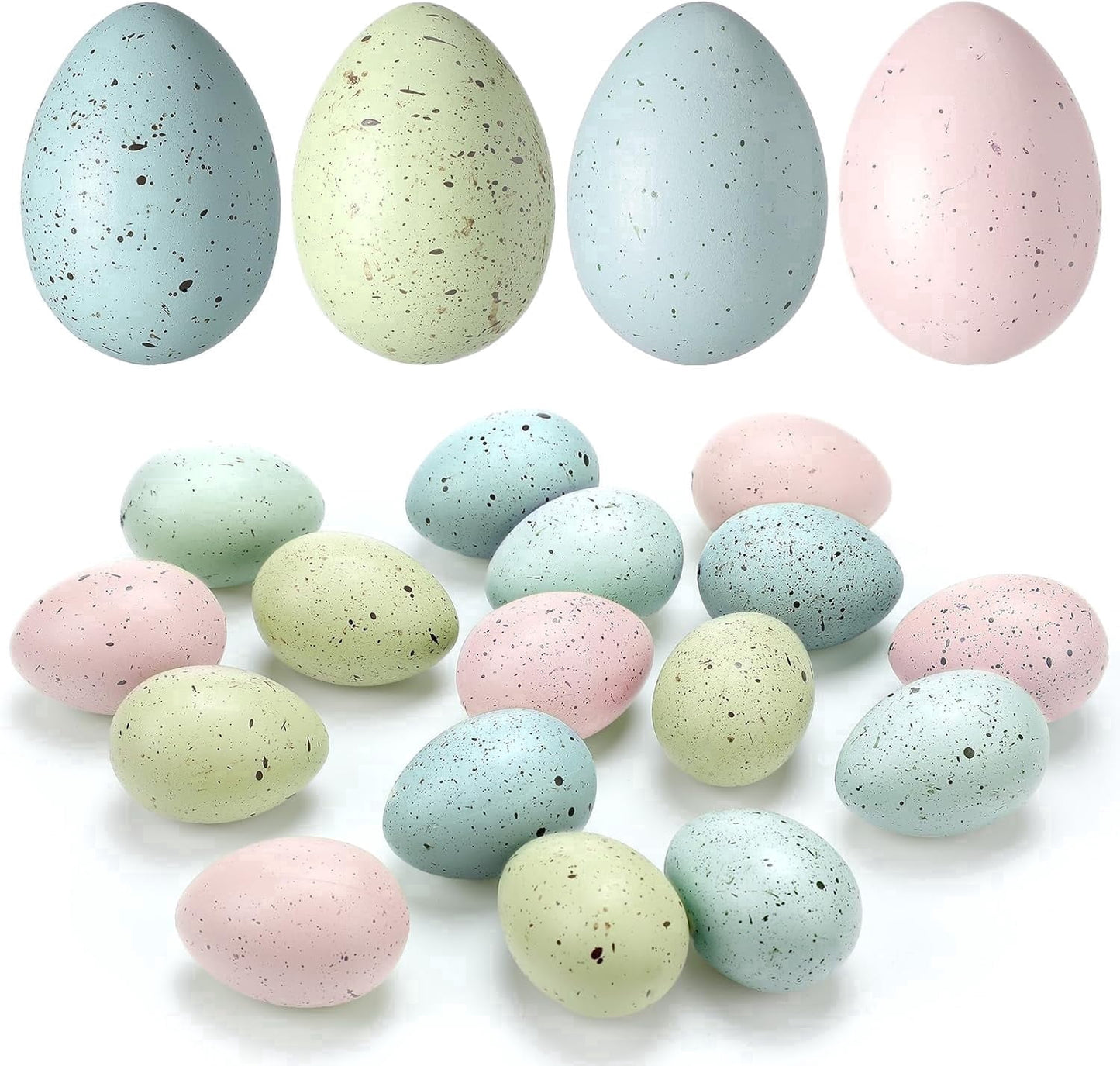 TETOU 16 Pcs Easter Egg Basket Stuffers,2.4in Decorative Easter Speckled  Eggs Plastic Bowl and Vase Filler for DIY Crafts Spring Displays Easter Party Decorations