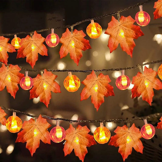 TETOU 19.6ft 40 Led Maple Leaf with Pumpkin Orange Lights Garland for Home Thanksgiving Decoration