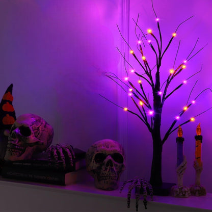 TETOU 2pcs-24inch Halloween Lighted Birches Tree,Total 24 LED Battery Operated Artificial Black Spooky Tree with Timer Hallowe'en Decoration for Fall Home,Bedroom,Office,Wedding,Indoor Party