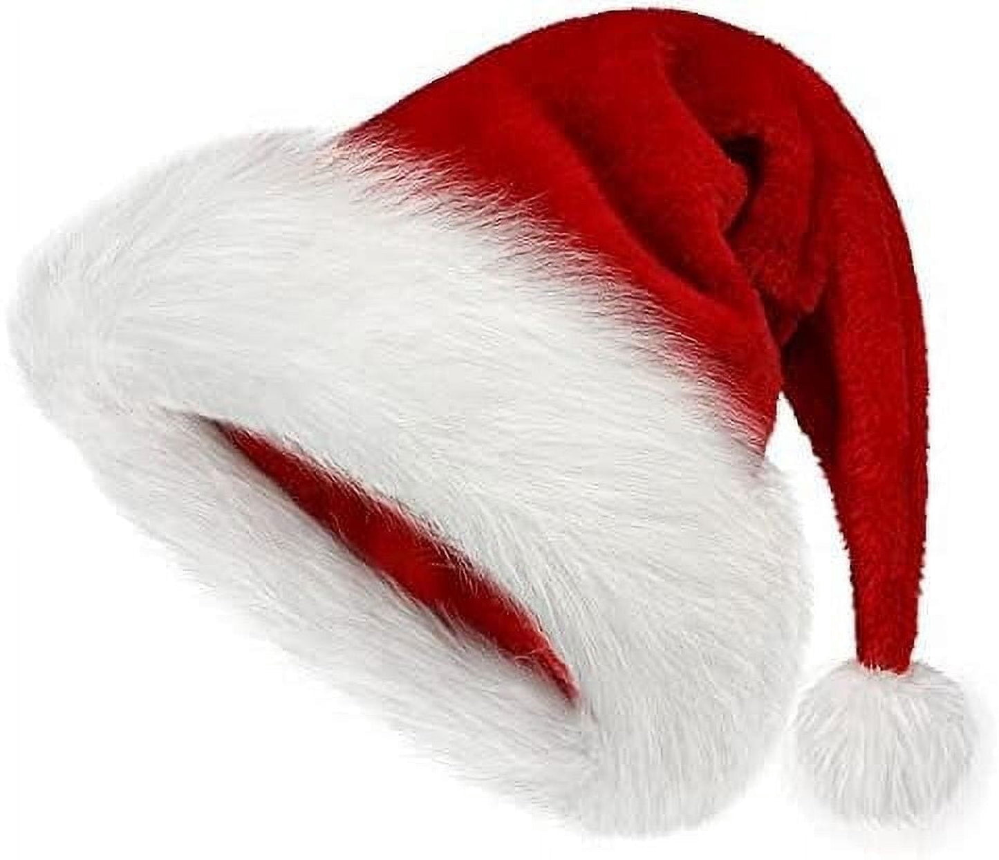 TETOU 1pc Christmas Hat,Red and White Faux Fur Plush Velvet Santa Hat for Adults Men Women Christmas New Year Festive Party
