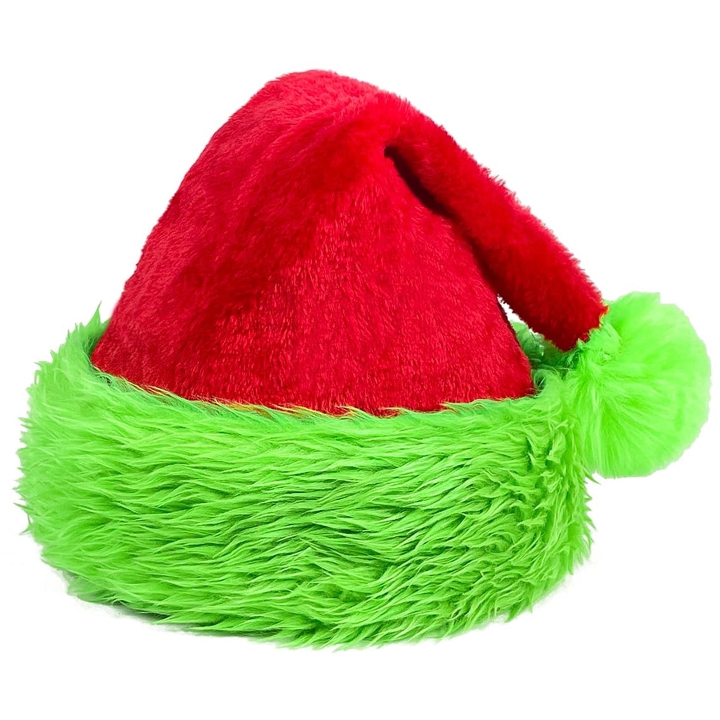 TETOU 1pc Christmas Hat,Red and Green Faux Fur Plush Velvet Santa Hat for Adults Men Women Christmas New Year Festive Party