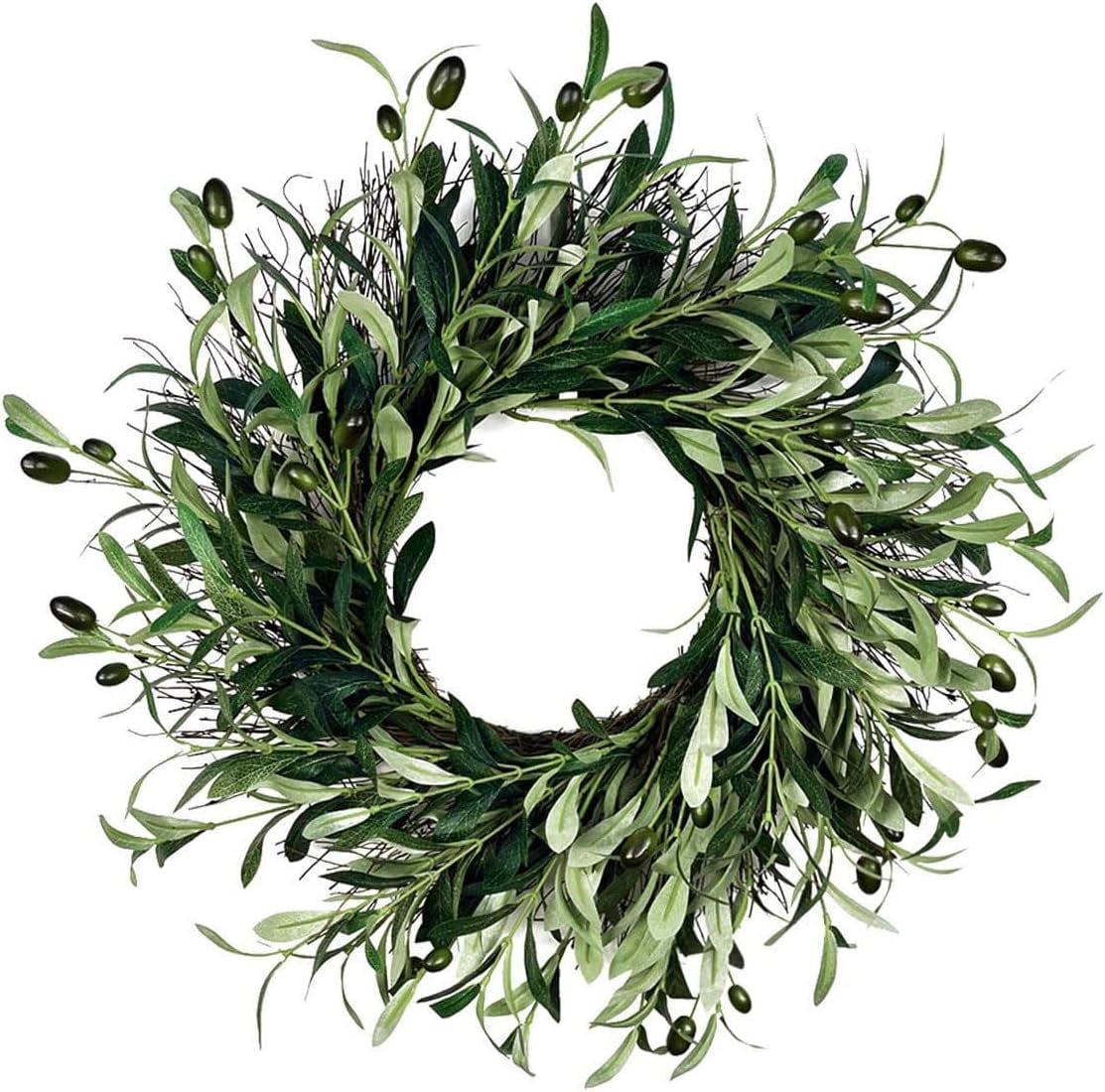 TETOU 20" Artificial Olive Wreath, Olive Branch Greenery Wreath & Olive Leaves, for Window Wall Hanging Front Door Holiday Outdoor Home Decorations