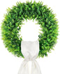 TETOU 20'' Boxwood Wreaths for Front Door,Artificial Spring Summer Wreath for Farmhouse Outside Year Round Hanging Wall St Patricks Day Decororation(Bow&Sash)