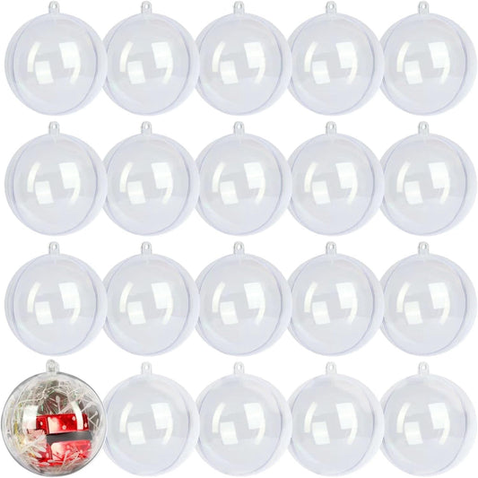 TETOU 20Pcs Christmas Ornaments Balls, 100mm Clear Plastic Fillable Ornament for Crafts, Clear Acrylic DIY Ornaments for Christmas Tree Holiday Wedding Party Home Hanging Decor