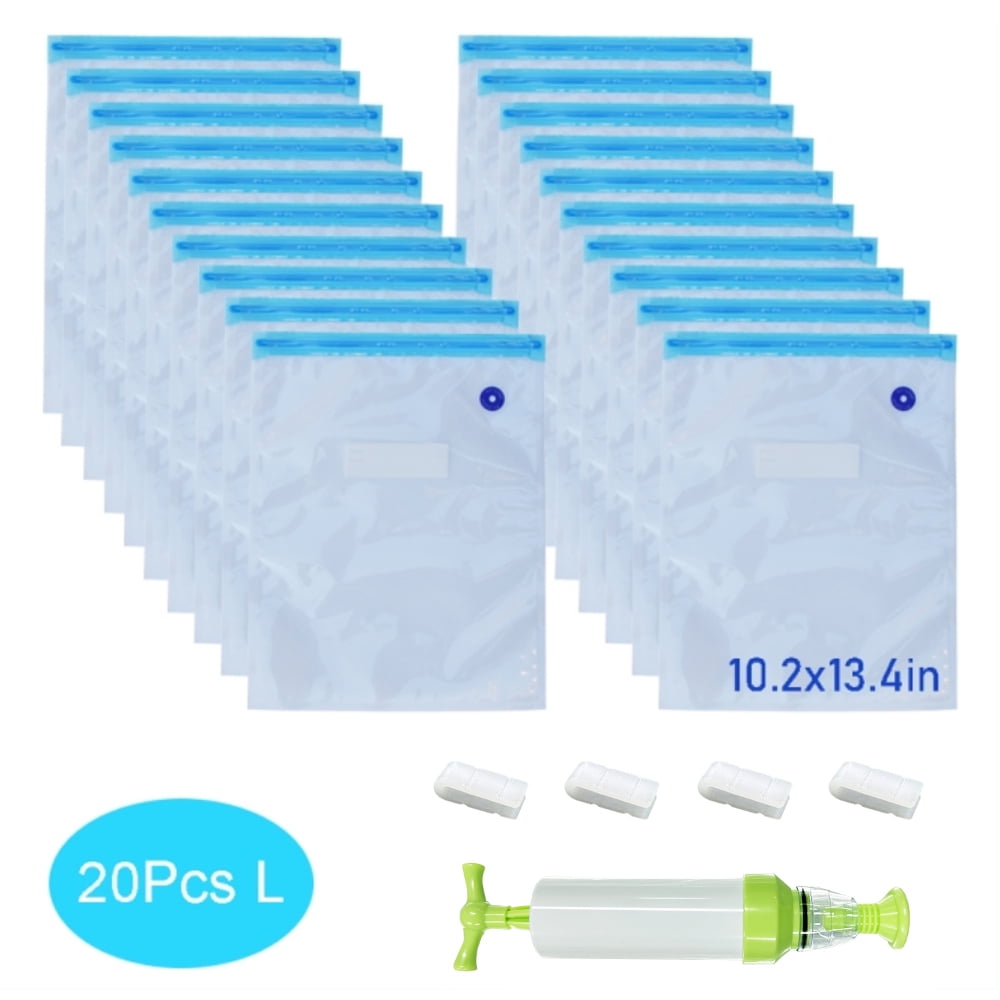 TETOU 20Pcs Sous Vide Bags with Pump 13.4"*10.2" Large Reusable Vacuum Freezer Food Storage Bags Set