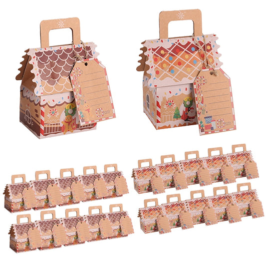 TETOU 20pcs Christmas Candy Gift Box 3D Gingerbread House Cardboard Boxes with Tags Cookie Snack Holiday Wrapping Supplies