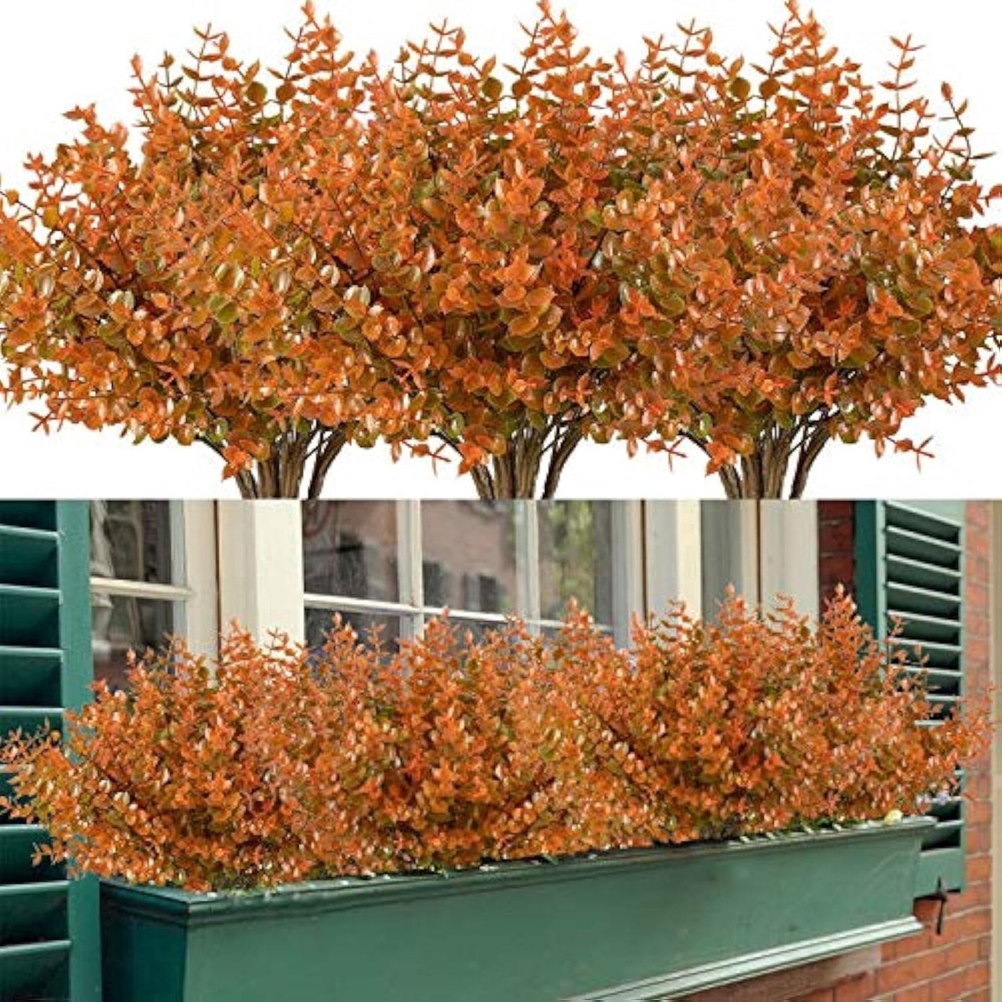 TETOU 21pcs Artificial Fake Fall Plants Outdoor, Artificial Eucalyptus Greenery Faux Plants for Fall Halloween Thanksgiving Outdoor Indoor Farmhouse Garden Patio Porch Yard Decoration