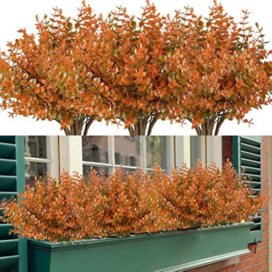 TETOU 21pcs Artificial Fake Fall Plants Outdoor, Artificial Eucalyptus Greenery Faux Plants for Fall Halloween Thanksgiving Outdoor Indoor Farmhouse Garden Patio Porch Yard Decoration