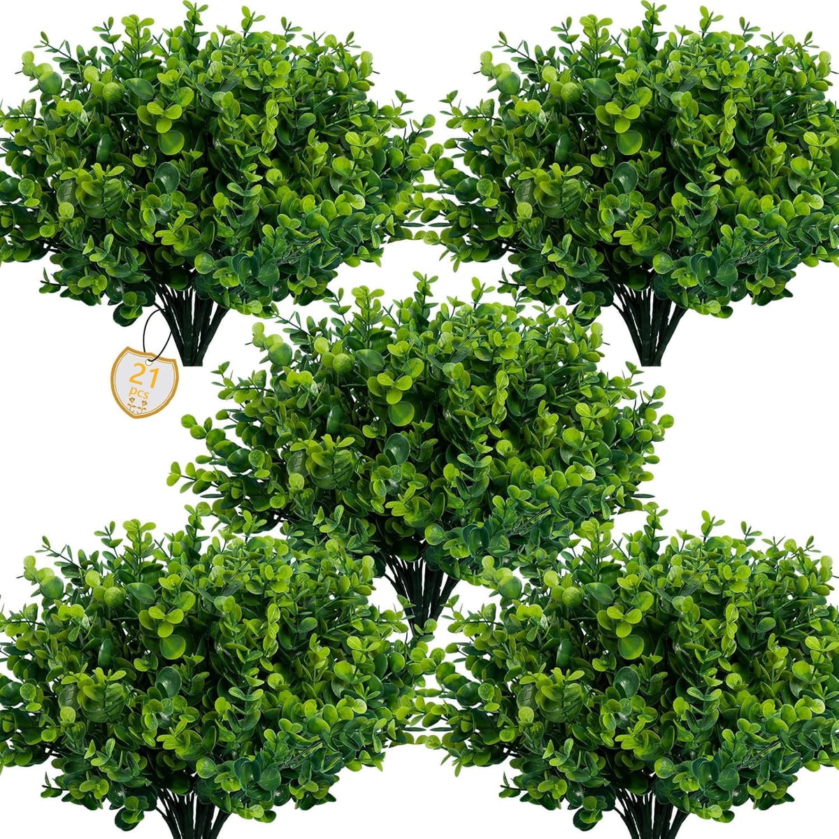 TETOU 21pcs Artificial Fake Plants Outdoor, Artificial Eucalyptus Greenery Faux Plants for Spring Summer Outdoor Indoor Farmhouse Garden Patio Porch Yard Decoration