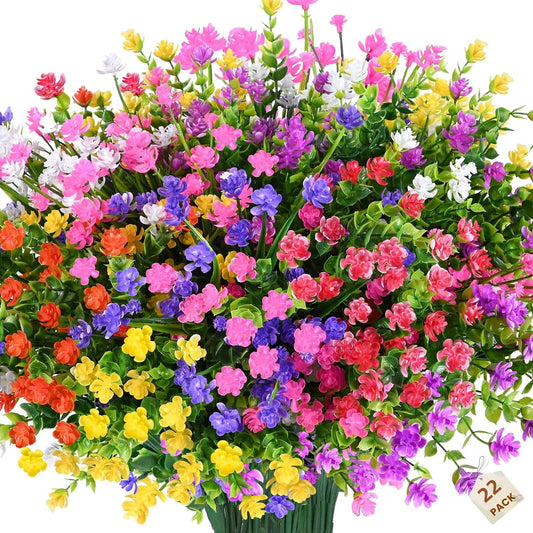 TETOU 22pcs Artificial Plants Outdoor, Artificial Fake Faux Flowers for Indoor Home Front Porch Pot Hanging Decoration
