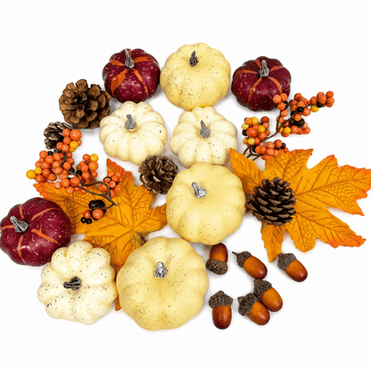 TETOU 23pcs Fall Pumpkin Decor Set, Mini Artificial Pumpkins Maple Pinecones Decor for Thanksgiving Halloween Autumn Fall Harvest Farmhouse Decorations