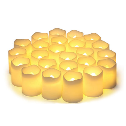 TETOU 24Pcs Flameless Votive Candles, 1.7*1.4" Flickering Electric Fake Candle, 100+Hour Battery Operated LED Tea Lights in Warm White for Wedding Table Festival Halloween Christmas Decor