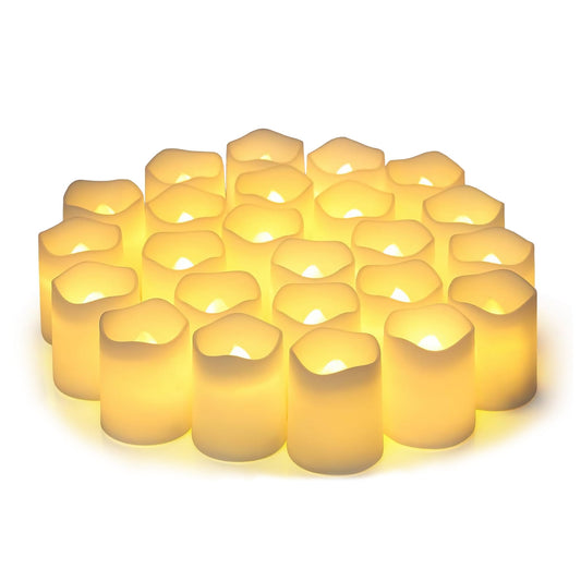 TETOU 24Pcs Flameless Votive Candles, 1.7*1.4" Flickering Electric Fake Candle, 100+Hour Battery Operated LED Tea Lights in Warm White for Wedding Table Festival Halloween Christmas Decor