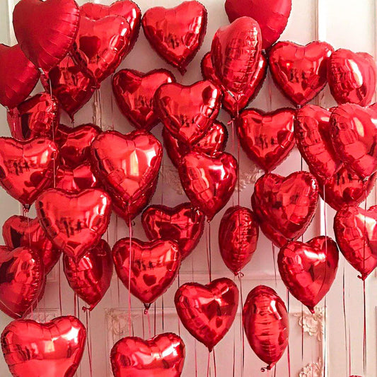 TETOU 25pcs Heart Shape Balloon Foil Mylar Balloons Red 18" Valentine's Day Birthday Wedding Balloon Decor