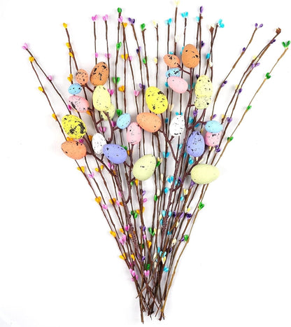 TETOU 13 Pcs Artificial Easter Spray Vine,Pastel Easter Eggs and Berries Twig Branches Decorative Spring Floral Stems for Spring Easter Party Home Floral Arrangement-Centerpiece Wreath Decoration