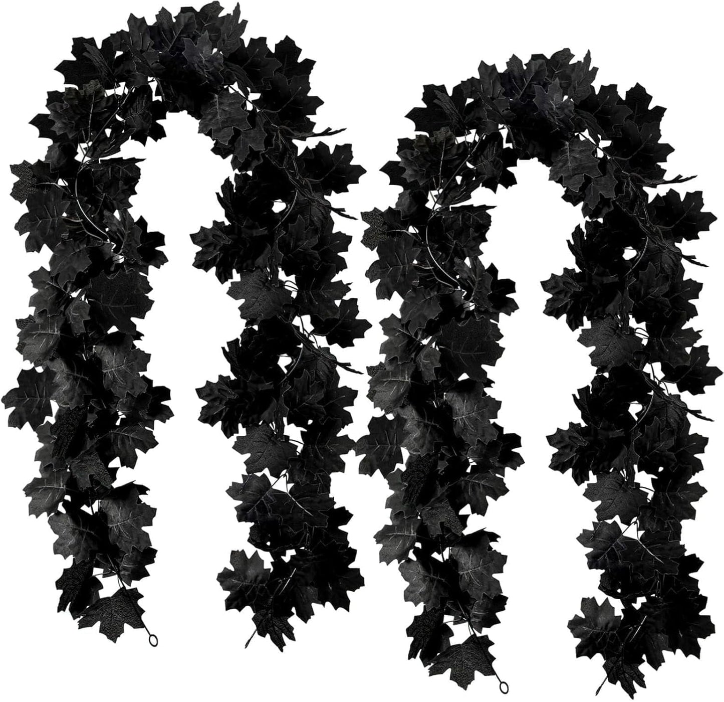 TETOU 2PCS Black Maple Leaf Garland,5.7Ft Halloween Artificial Hanging Fall Leave Vines for Fall Halloween Party Home Mantle Wall Indoor Outdoor Decoration