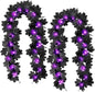 TETOU 2PCS Black Maple Leaf Garland with Purple Lights,5.7Ft Halloween Artificial Hanging Fall Leave Vines for Fall Halloween Party Home Mantle Wall Indoor Outdoor Decoration