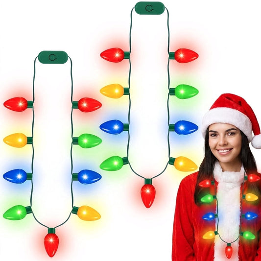 TETOU 2PCS Christmas Light Necklace, 9 LED Bulbs Light Up Necklace with 3 Flash Modes Colorful Christmas Bulb for Ugly Sweater Decor Christmas New Year Festival Party Supply