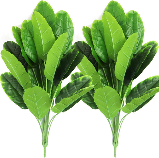TETOU 2Pcs Artificial Banana Leaves Plants, 32" Tall Fake Banana Tree Leaves with Stems, Artificial Banana Tree Leaves for Beach Party Home Garden Decoration