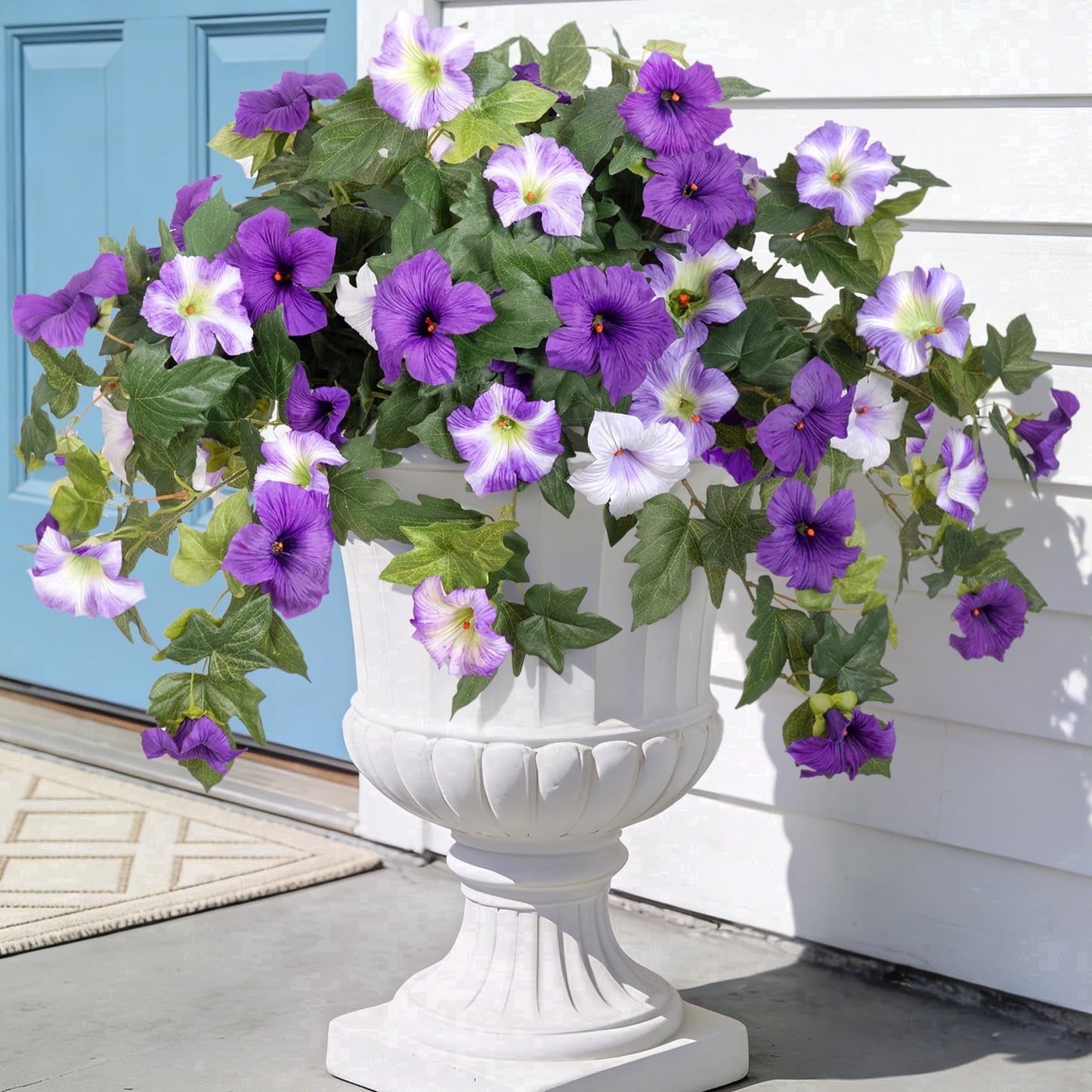 TETOU 2Pcs Artificial Fake Flowers , Faux Petunias Silk Flower UV Resistant No Fade for Spring Home Garden Balcony Yard Porch  Indoor Outdoor Decoration(Fuchsia Lotus)