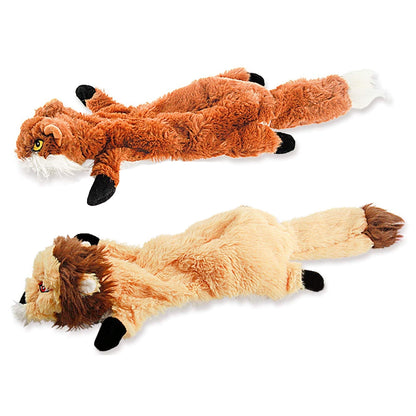 TETOU 2Pcs Squeaky Dog Toys, No Stuffing Crinkle Dog Toys, Interactive Dog Toy for Aggressive Chewers Large Medium Small Dogs (Fox & Lion)