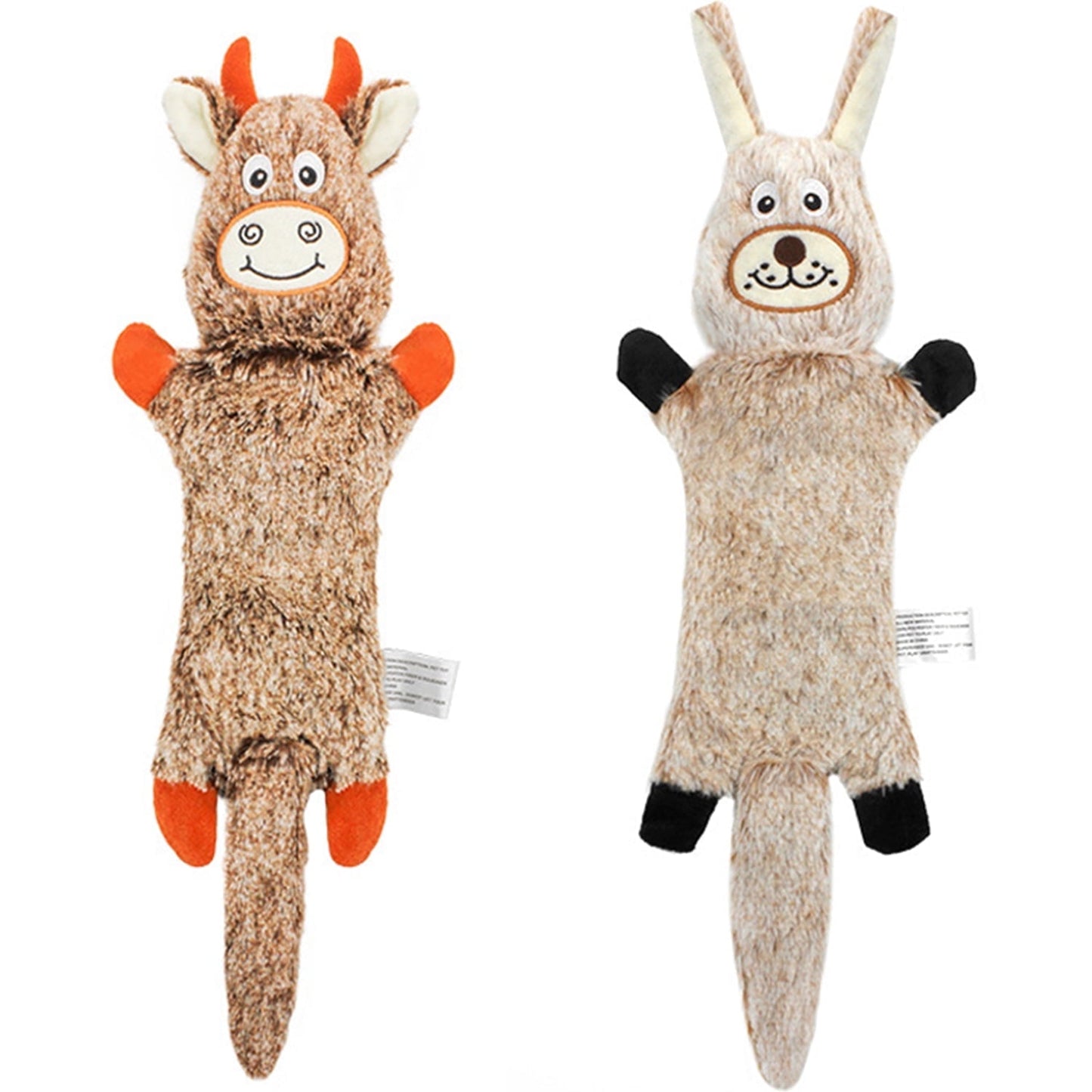 TETOU 2Pcs Squeaky Dog Toys, No Stuffing Crinkle Dog Toys, Interactive Dog Toy for Aggressive Chewers Large Medium Small Dogs (Fox & Lion)