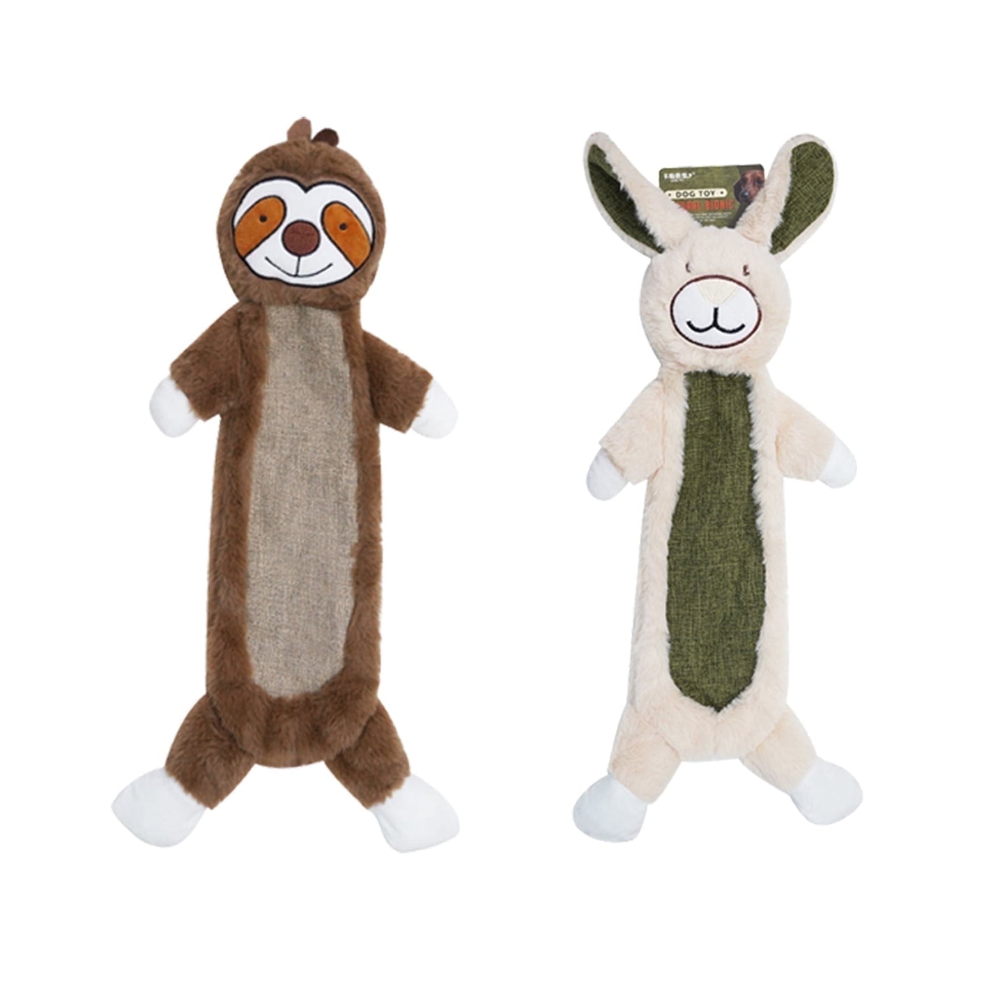 TETOU 2Pcs Dog Chew Toys for Aggressive Chewers,No Stuffing Crinkle Squeaky Dog Toys for Large Medium Puppy (Bunny & Sloth)