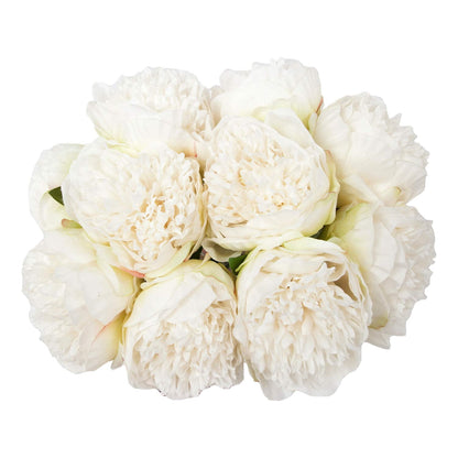TETOU 2pack 10Heads Artificial Peony Silk Flower Fake Peony Bouquet for Wedding Party Decor - Cream White