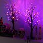 TETOU 2pcs-24inch Halloween Lighted Birches Tree,Total 24 LED Battery Operated Artificial Black Spooky Tree with Timer Hallowe'en Decoration for Fall Home,Bedroom,Office,Wedding,Indoor Party