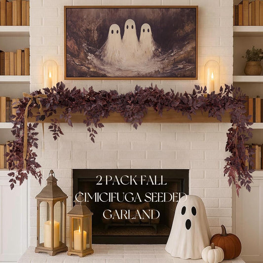 TETOU 2 Pcs Fall Garland for Mantle,6FT Plum Cimicifuga Seeded Fall Leaves Garland for Autumn Halloween Thanksgiving Harvest Home Fireplace Indoor Outdoor Decoration