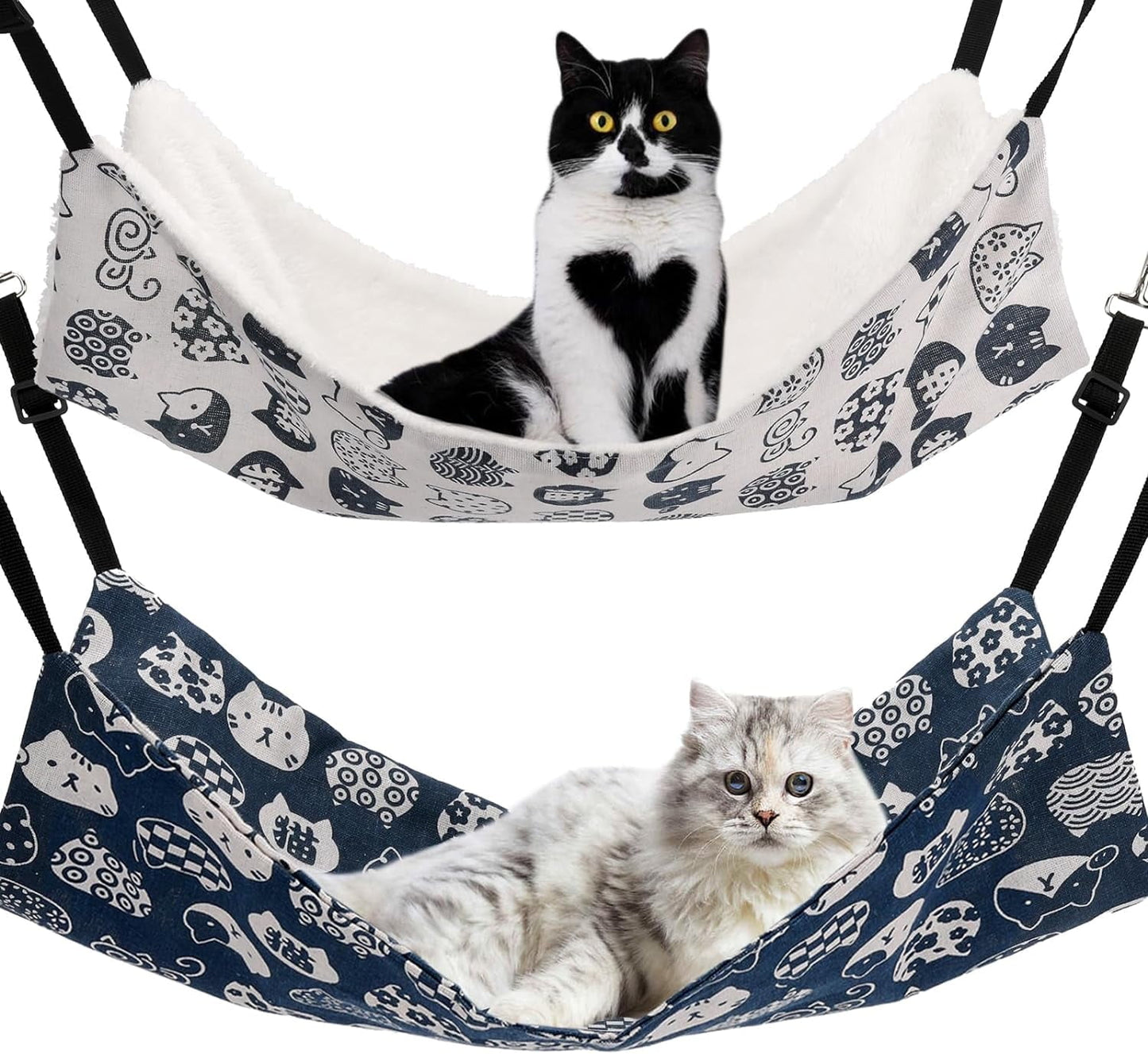 TETOU 2pcs Cat Hammock, 19.7*13.7In Middle Pet Hammock Bed Adjustable Soft Sleeping Hammock for Cage Hanging Reversible Cats Puppy Small Animals