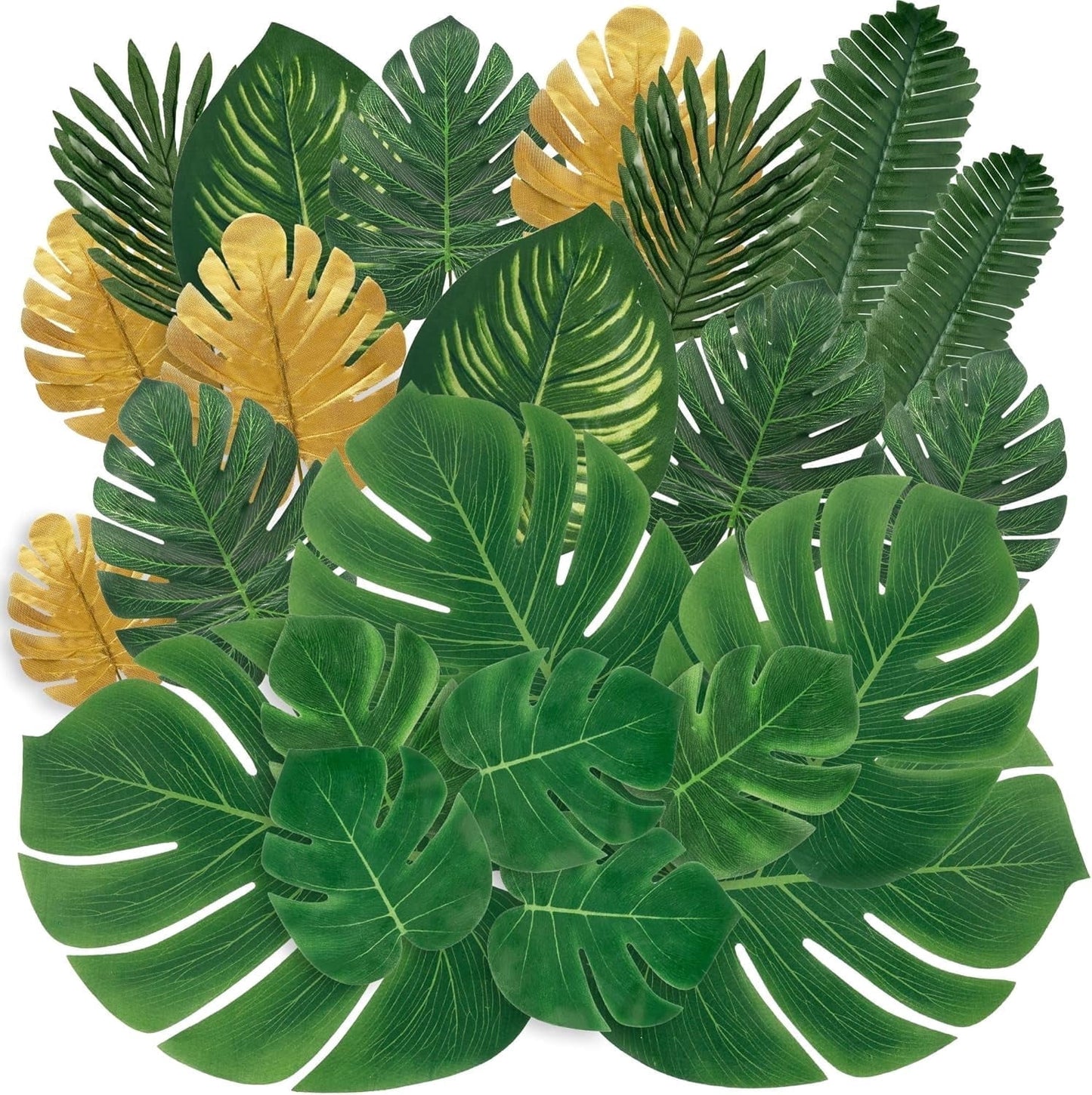 TETOU 82 Pieces 8 Kinds Artificial Tropical Palm Leaves Tropical Leaves Monstera Leaves Safari Jungle Leaf with Stems for Hawaiian Luau Party Beach Table Wedding Shower Birthday Theme Decorations