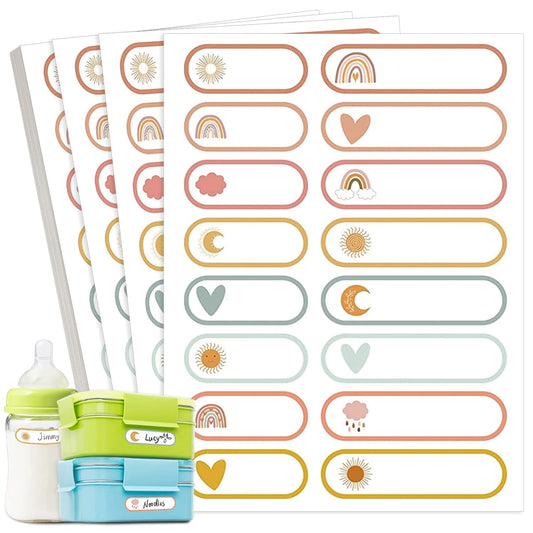 TETOU 320pcs Baby Bottle Labels Name Date Daycare Waterproof Tags for Self Laminating Sports Kids School Bottle Stickers
