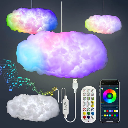 TETOU 3D Cloud Lightning Multicolor Music Sync LED Wireless Remote Creative Night Lighting for Bedroom Ceiling Decor
