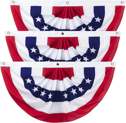 TETOU 4Pcs 3 x 6 Ft American Pleated Fan Flag, USA Patriotic Half Fan Bunting Flag, 4th of July Decorations Flags (Set of 4)