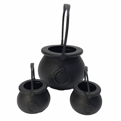 TETOU 3Pcs Mini Candy Cauldron Kettles, Plastic Hallowe'en Candy Bucket Witch's Cauldron Trick or Treat for St. Patrick's Day Hallowe'en Decoration and Kid Birthday Party Favors - Flame, Black, 1L+2S