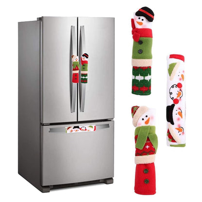 TETOU 3pcs Christmas Fridge Handle Covers Snowman Refrigerator Door Kitchen Appliance Protector Handle Cover